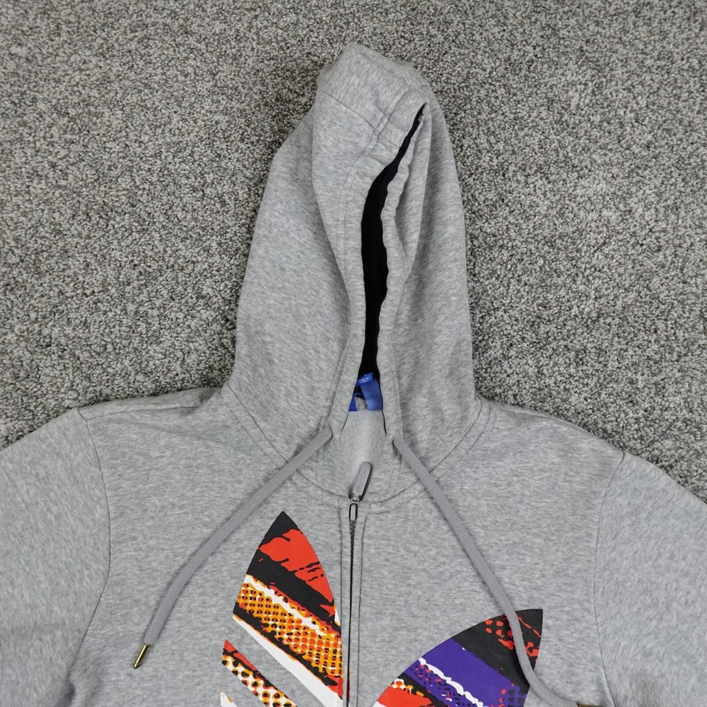 Adidas Men's Gray Zip-Up Hoodie with Multicolor Trefoil Logo - Picture 3 of 13